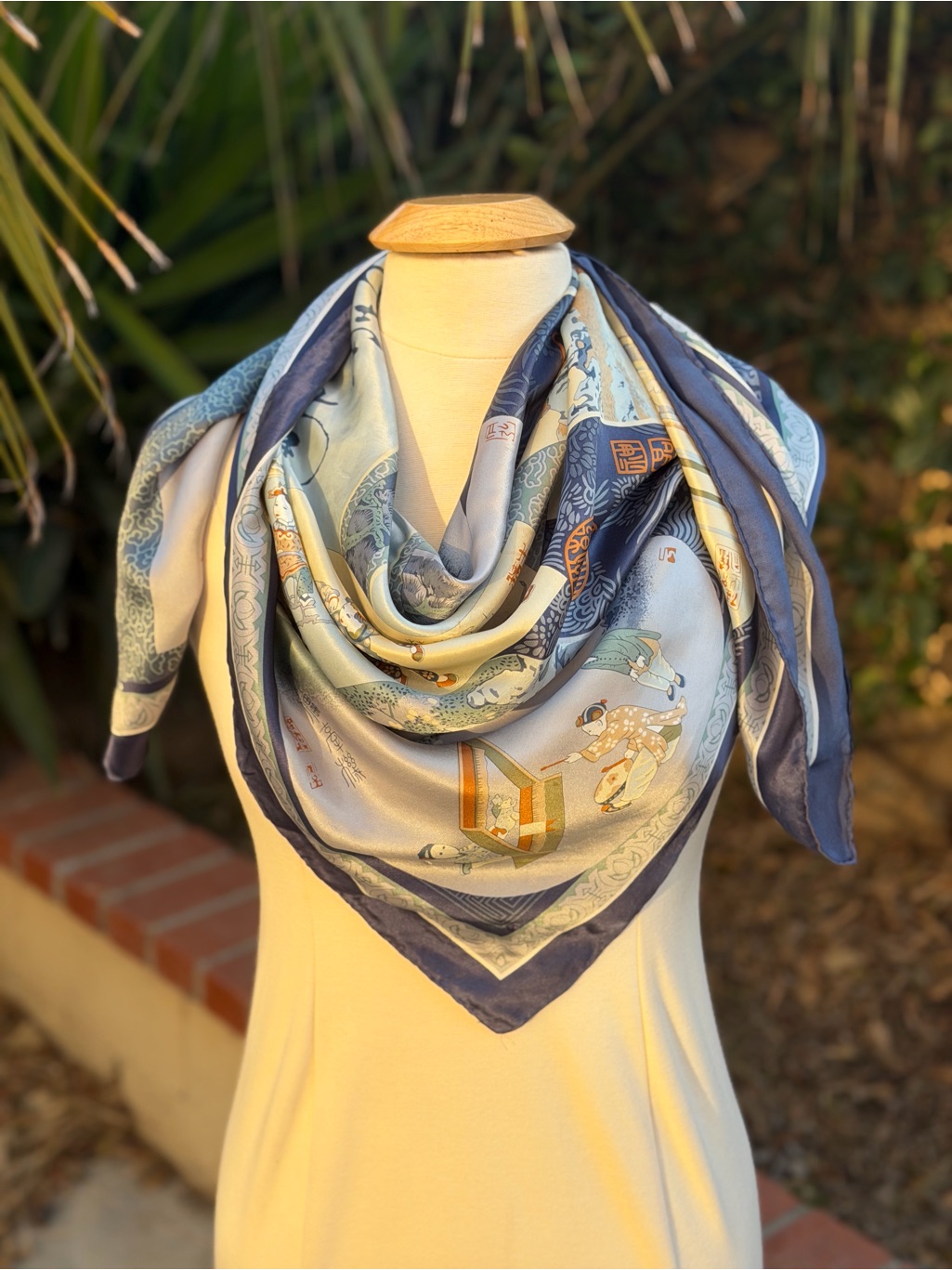 Silk Scarf In Light Blue And Navy